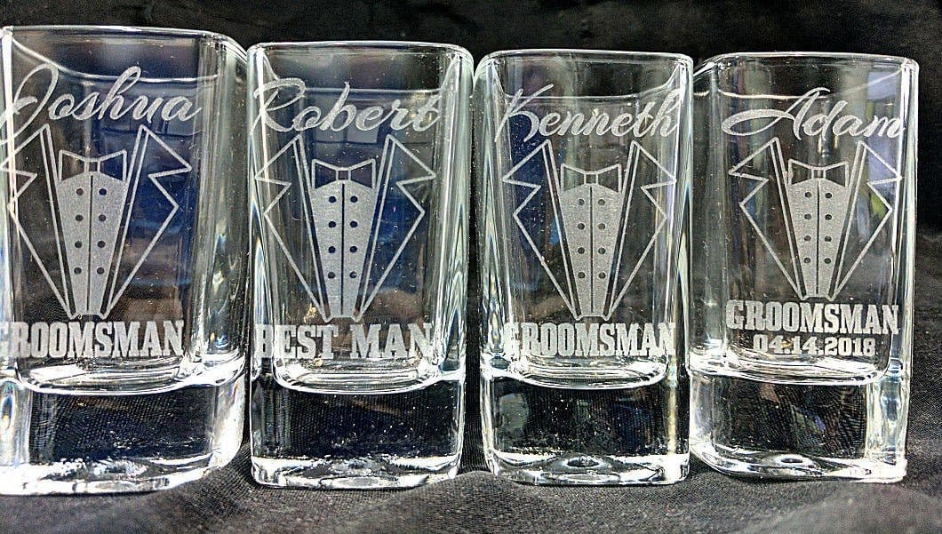WEDDINGS Tuxedo Groom Wedding Party Personalized Shot Glass Tux Bachelor Engraved Guest Favors Custom Shot Glasses Gift Bulk Personalized Discount