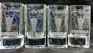 WEDDINGS Tuxedo Groom Wedding Party Personalized Shot Glass Tux Bachelor Engraved Guest Favors Custom Shot Glasses Gift Bulk Personalized Discount
