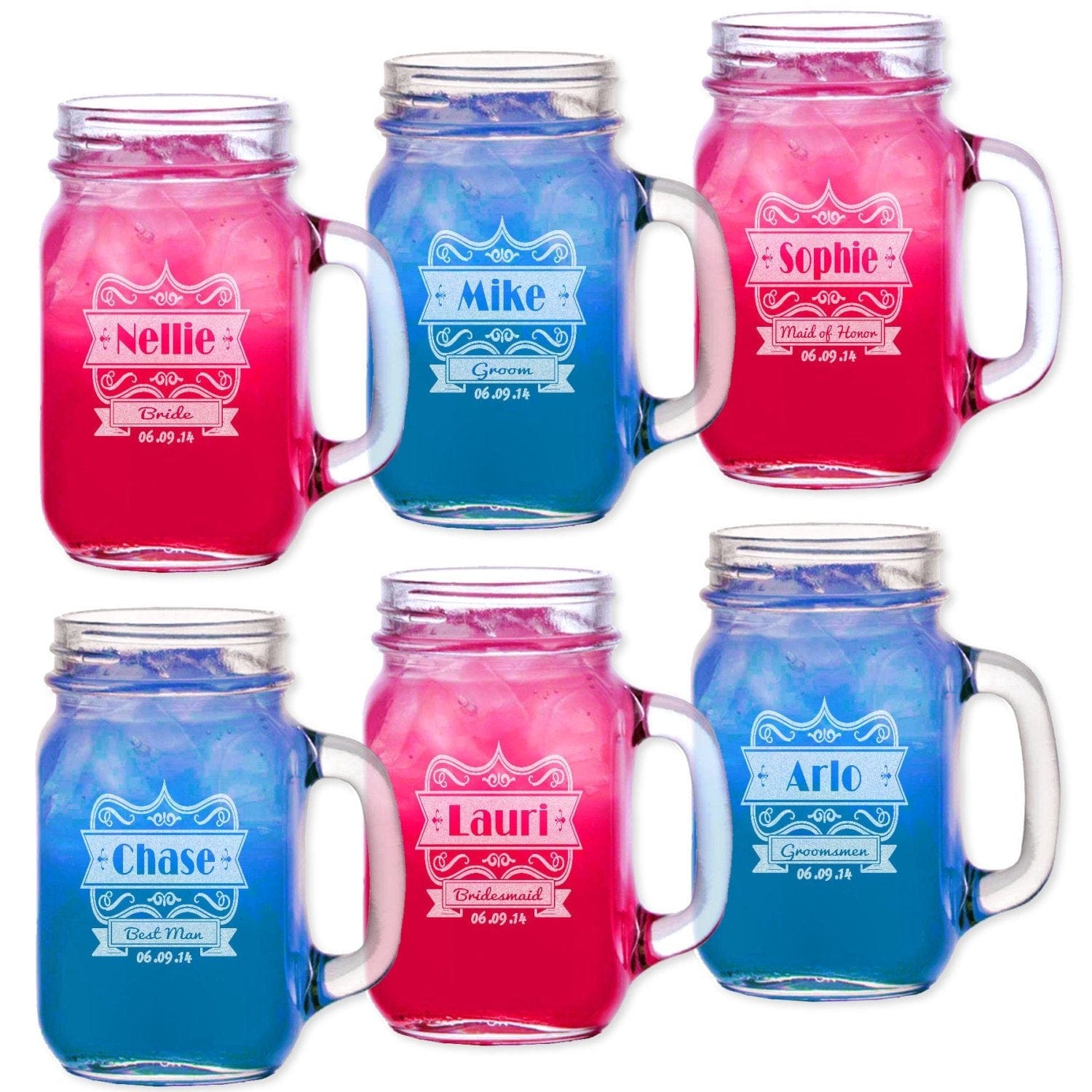WEDDINGS Wedding Party Name Title Personalized Mason Jars Groomsmen Favor Bridesmaid Gift Idea with Handle Glass Beer Mugs Engraved  Bulk  Discount