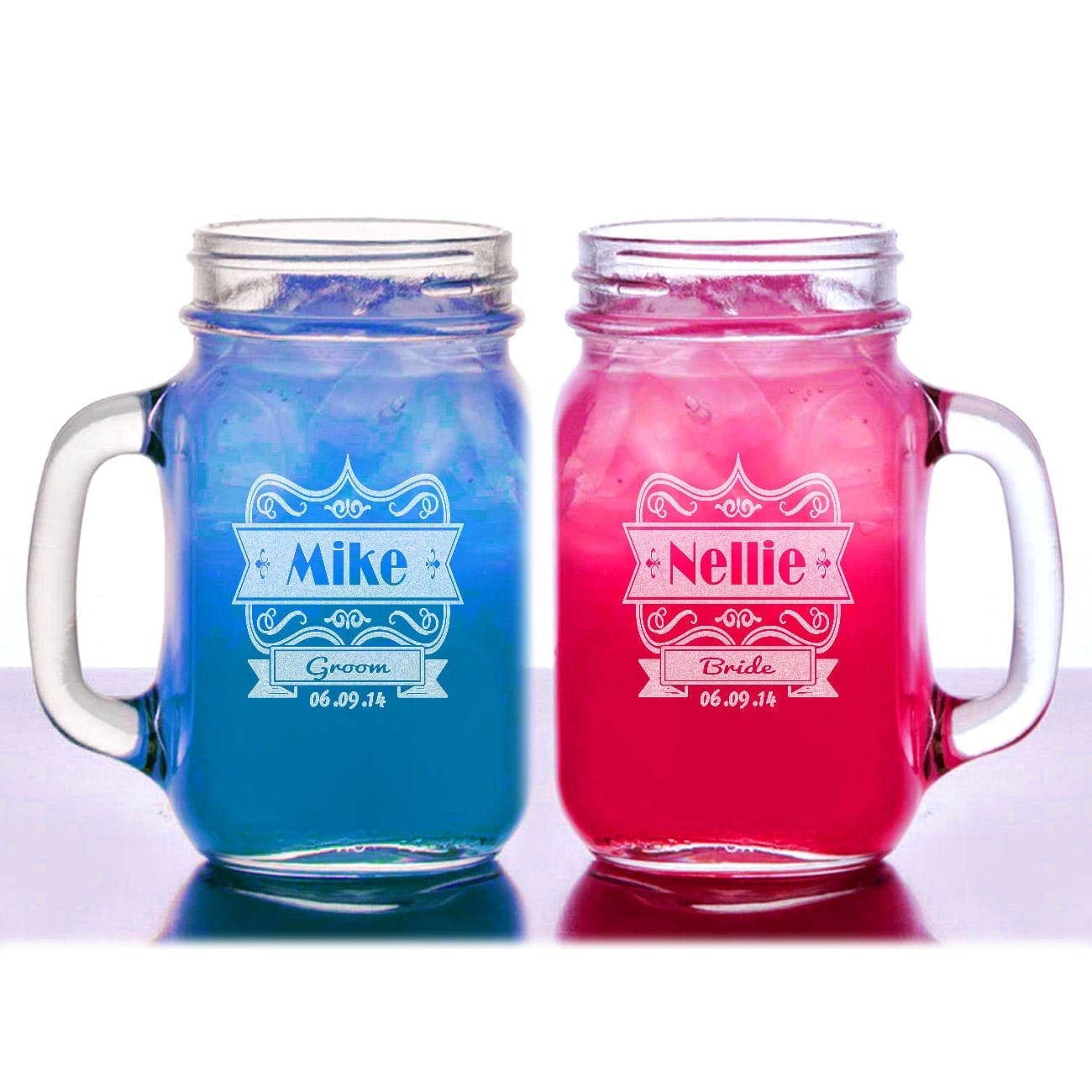 WEDDINGS Wedding Party Name Title Personalized Mason Jars Groomsmen Favor Bridesmaid Gift Idea with Handle Glass Beer Mugs Engraved  Bulk  Discount