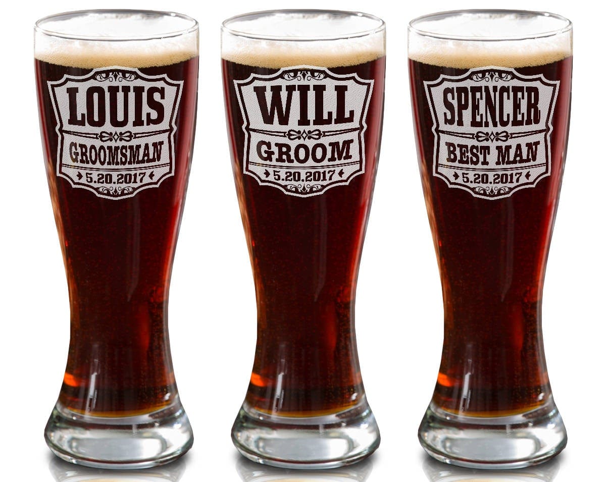 WEDDINGS Wedding Party Personalized Pilsner Glasses Favor Groomsmen Gifts Custom Beer Glasses Engraved Beer Mugs Best Man Gift Groomsmen Beer Glass