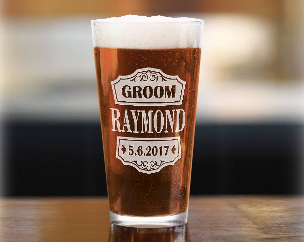 WEDDINGS Wedding Party SINGLE Shield Pub Glass Best Man Father of Bride Groomsman Gift from Groom Personalized Engraved Men Bachelor Party Idea