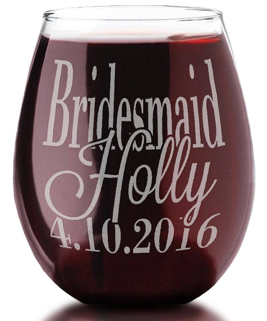 Wedding Party Stemless Wine Glasses Personalized Etched Stemless Glass–  Stocking Factory