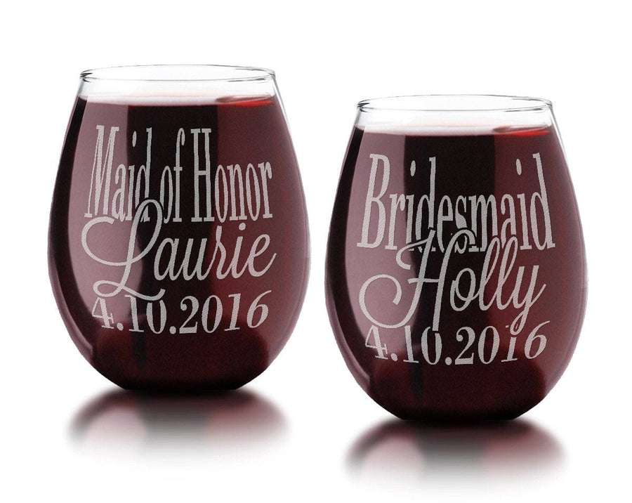 Wedding Party Stemless Wine Glasses Personalized Etched Stemless Glass–  Stocking Factory