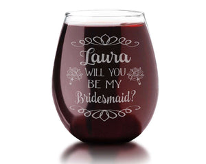 WEDDINGS Will You Be My ONE Personalized Stemless Wine Glass Asking Bridesmaid Maid of Honor Invite Gift Idea Bridal Party Gifts Bachelorette Favors
