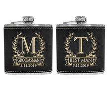 WEDDINGS Wreathe Single Monogram Initial Engraved Stainless Steel Flask Personalized Groomsmen Gift Father of Bride Present Fathers Day Dad Papa Pop