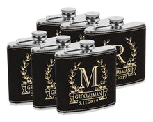 WEDDINGS Wreathe Single Monogram Initial Engraved Stainless Steel Flask Personalized Groomsmen Gift Father of Bride Present Fathers Day Dad Papa Pop